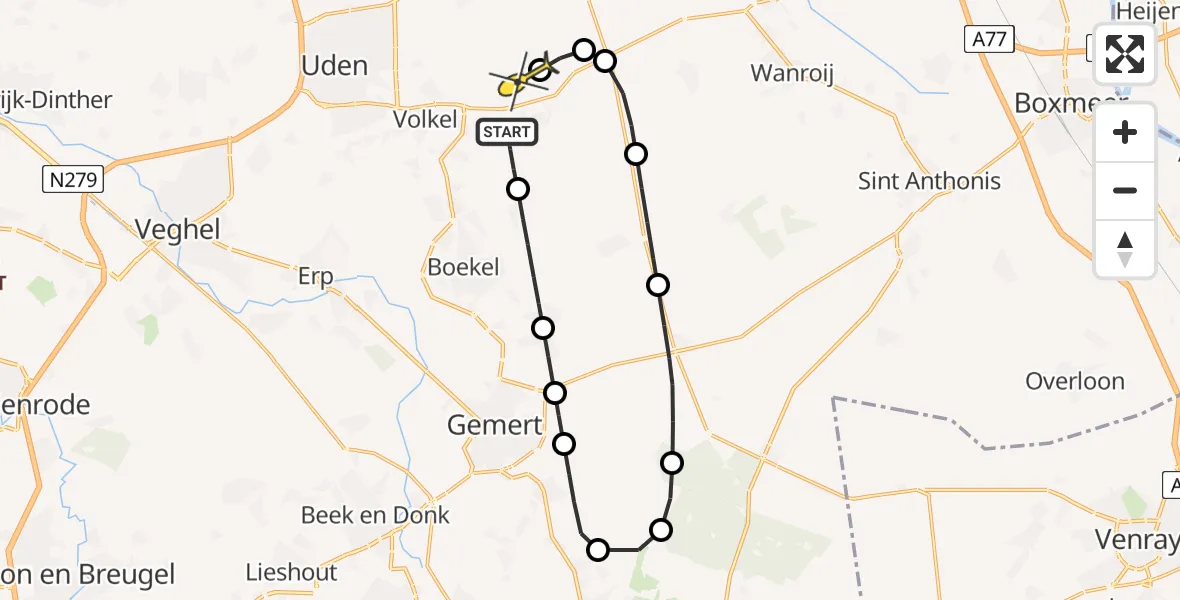 Routekaart van de vlucht: Lifeliner 3 naar Vliegbasis Volkel, Vogelstraat