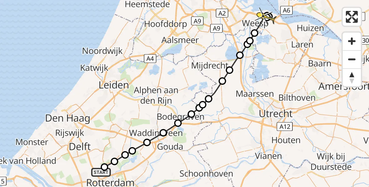 Routekaart van de vlucht: Lifeliner 2 naar Muiden, Otterdijk