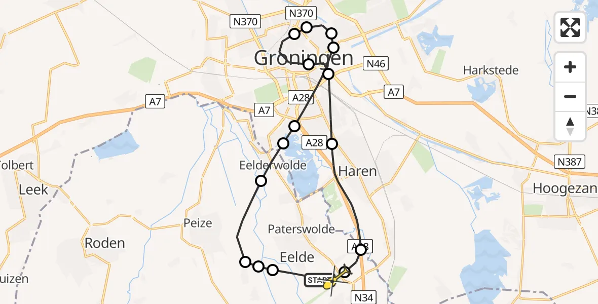 Routekaart van de vlucht: Lifeliner 4 naar Groningen Airport Eelde, Molenweg