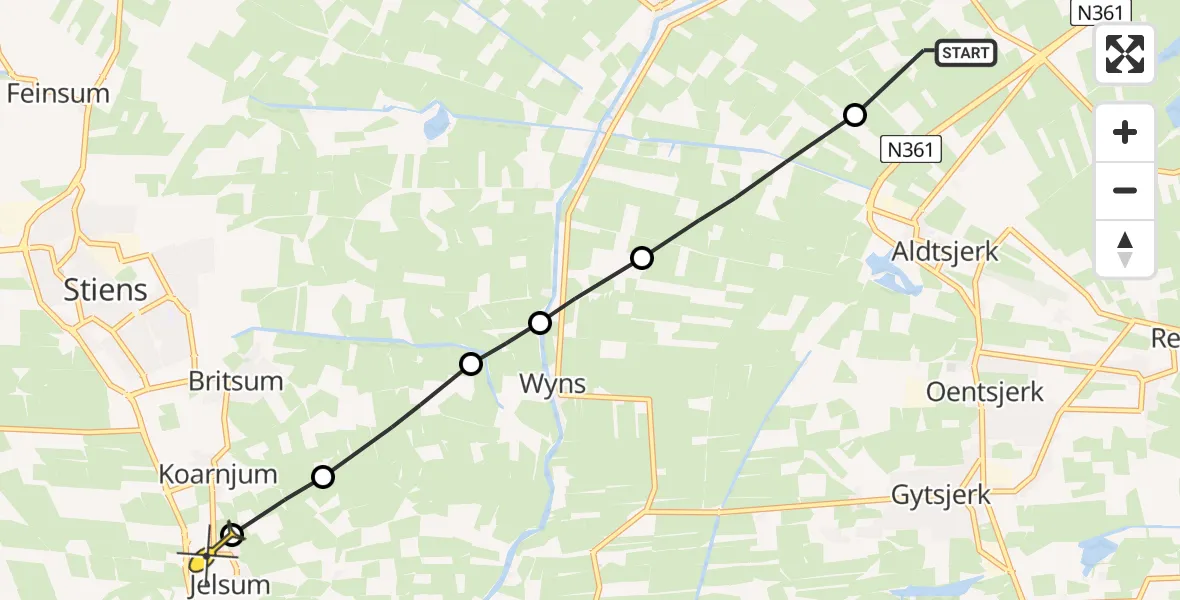 Routekaart van de vlucht: Ambulanceheli naar Jelsum, Steenendamsterweg