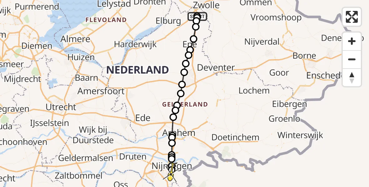 Routekaart van de vlucht: Lifeliner 1 naar Radboud Universitair Medisch Centrum, Hessenpad