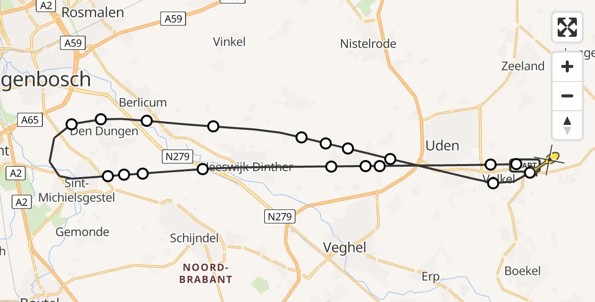 Routekaart van de vlucht: Lifeliner 3 naar Vliegbasis Volkel, Zonnepark Hoogveld Zuid