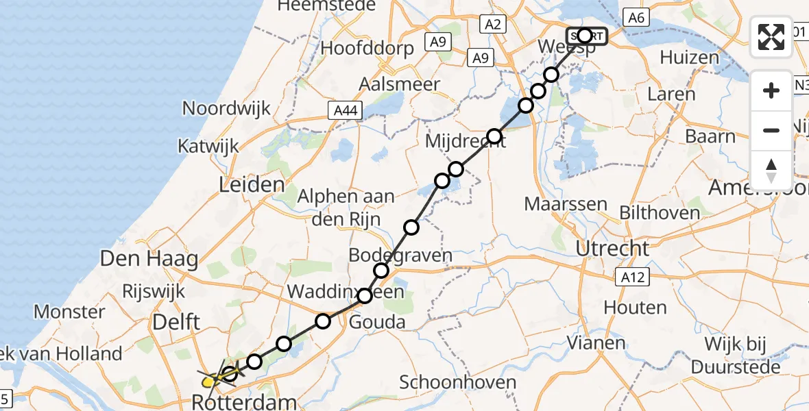 Routekaart van de vlucht: Lifeliner 2 naar Rotterdam The Hague Airport, Rijksweg A1 ZZ