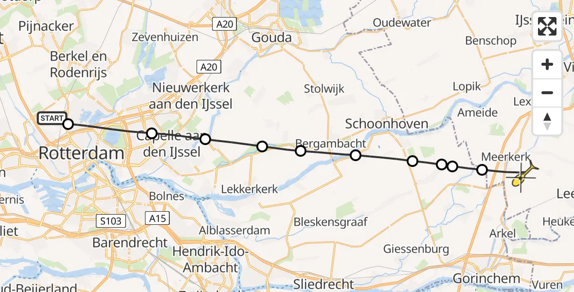 Routekaart van de vlucht: Lifeliner 2 naar Meerkerk, Rotterdam Airportplein