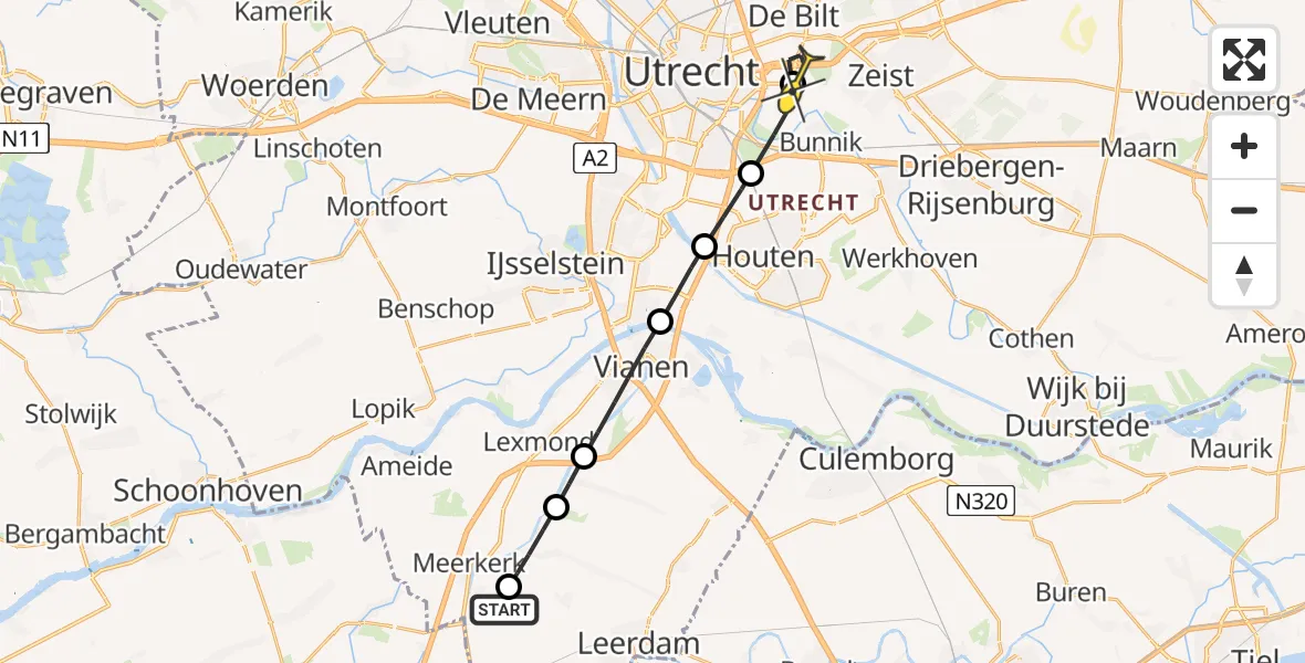 Routekaart van de vlucht: Lifeliner 2 naar Universitair Medisch Centrum Utrecht, Voorwetering