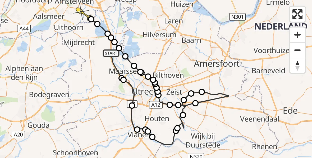 Routekaart van de vlucht: Politieheli naar Amstelveen, Amsteldijk Zuid