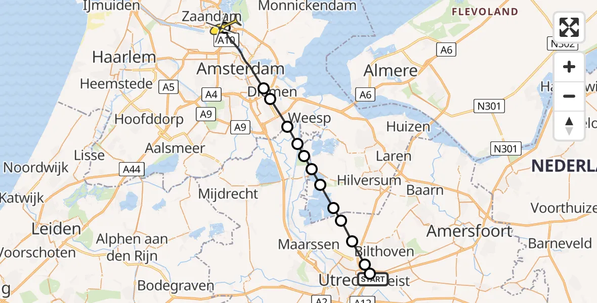 Routekaart van de vlucht: Lifeliner 1 naar Zaandam, KNMI meetveld