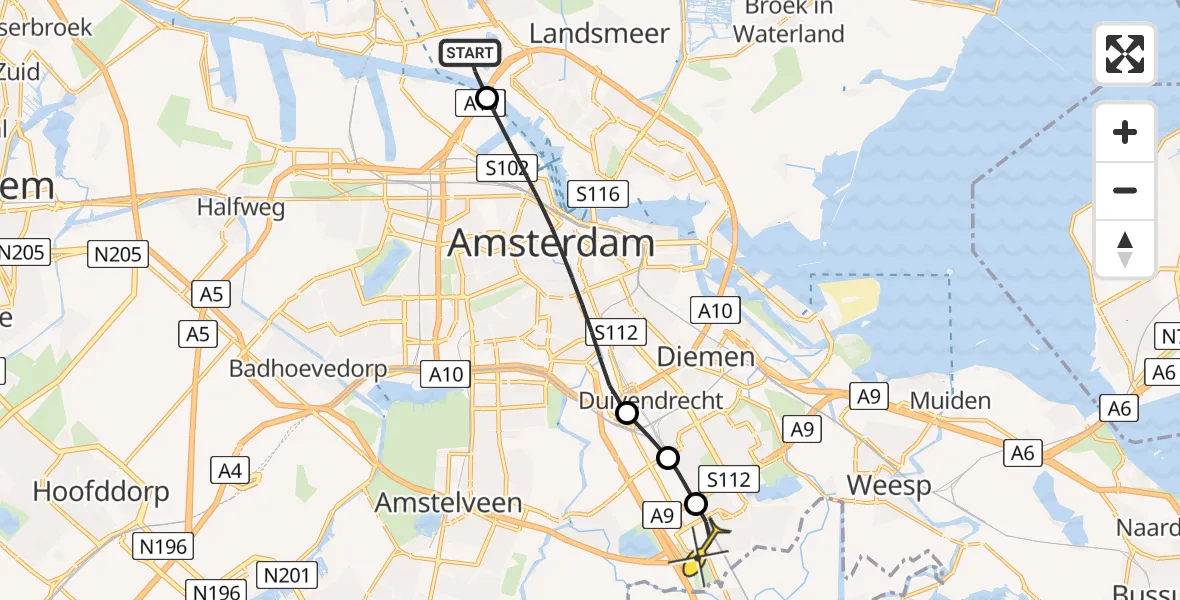 Routekaart van de vlucht: Lifeliner 1 naar Academisch Medisch Centrum (AMC), Westerhoofd