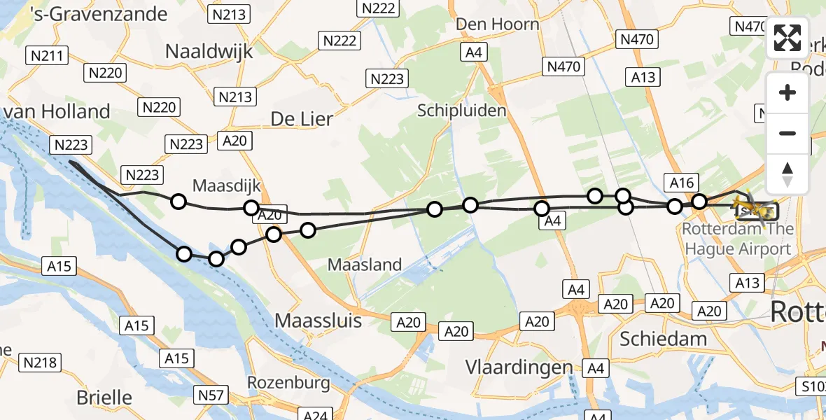 Vluchtroute Traumahelikopter Rotterdam The Hague Airport - Rotterdam The Hague Airport, 30 januari 2024, 12:49
