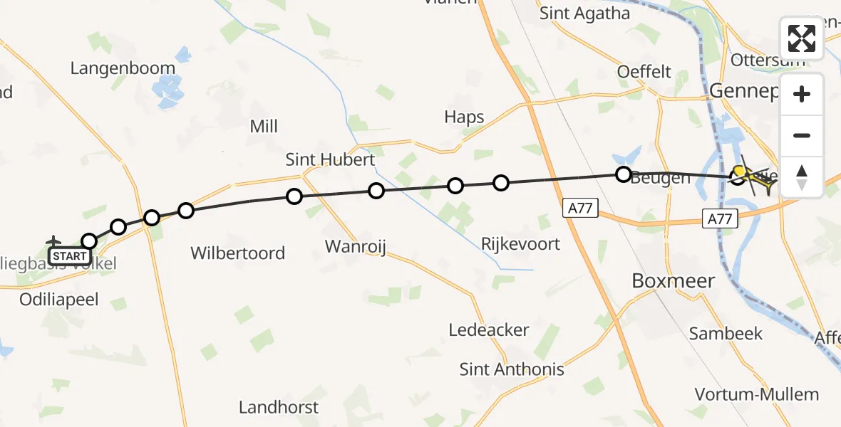 Routekaart van de vlucht: Lifeliner 3 naar Heijen, Nieuwedijk