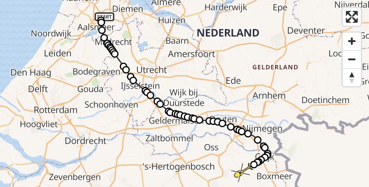 Routekaart van de vlucht: Politieheli naar Odiliapeel, E.L.T.A. straat