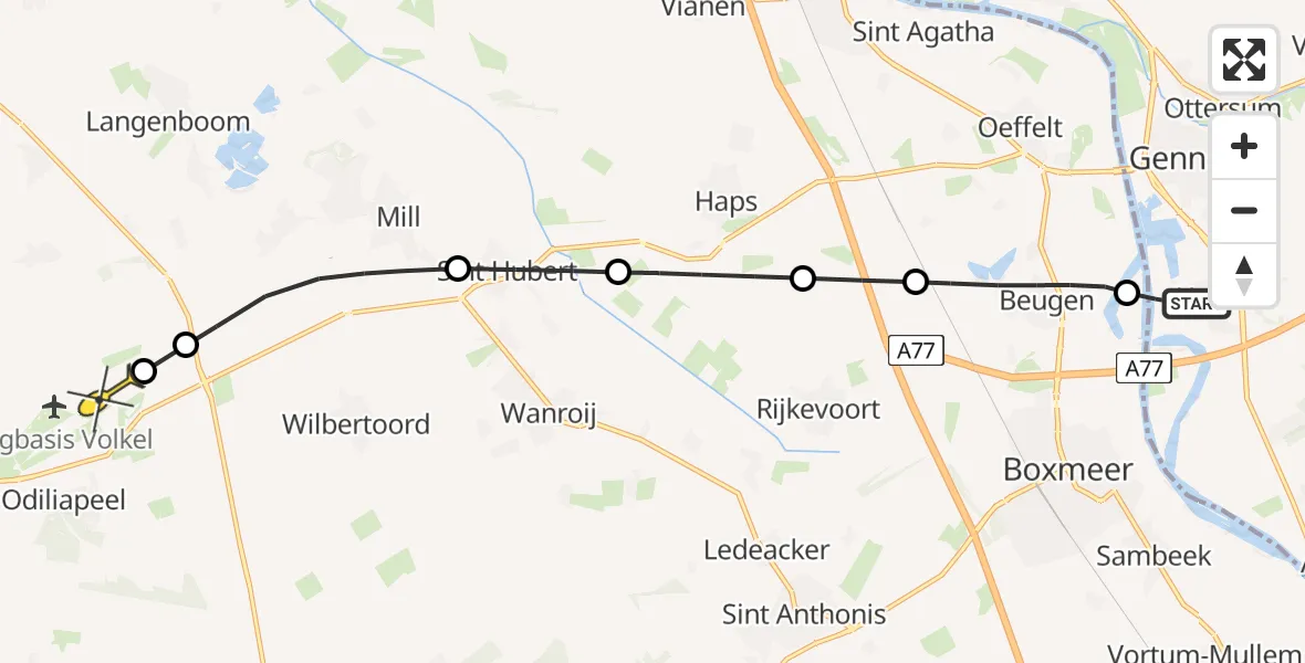 Routekaart van de vlucht: Lifeliner 3 naar Volkel, Oude Maas