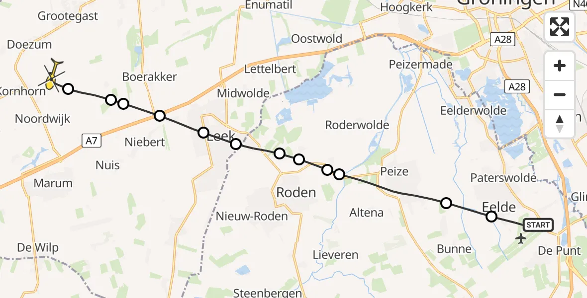 Routekaart van de vlucht: Lifeliner 4 naar Doezum, Machlaan