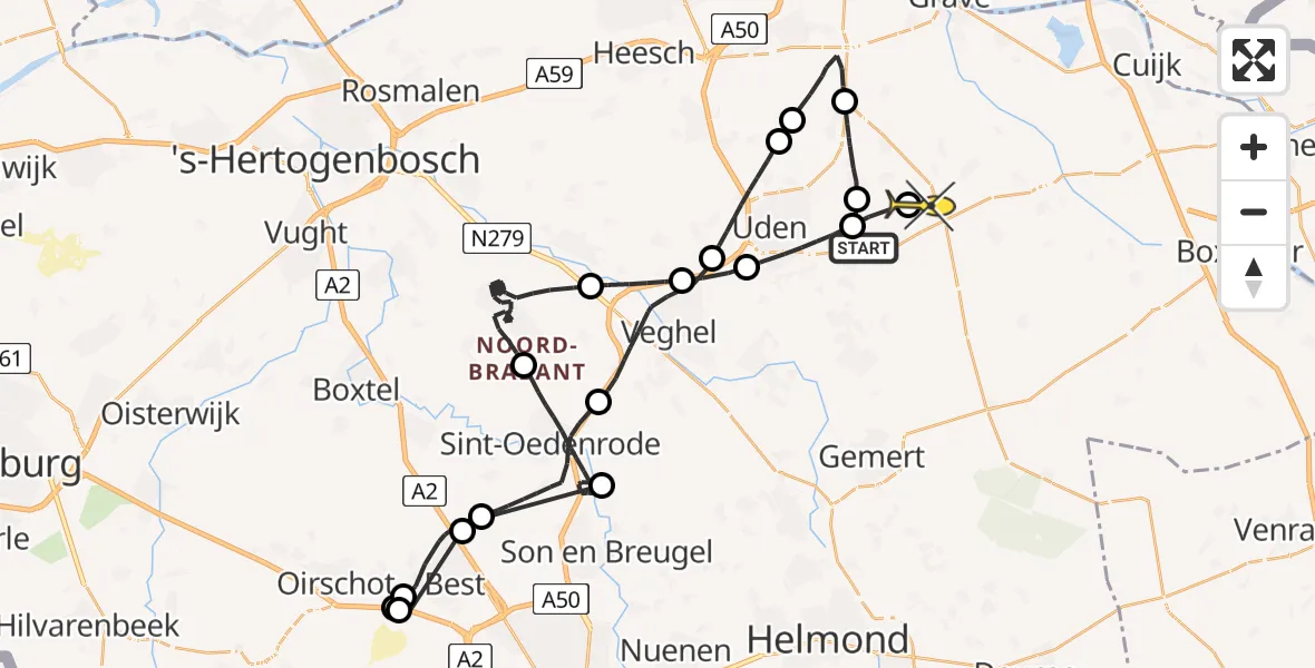 Routekaart van de vlucht: Politieheli naar Odiliapeel, Zeelandsedijk