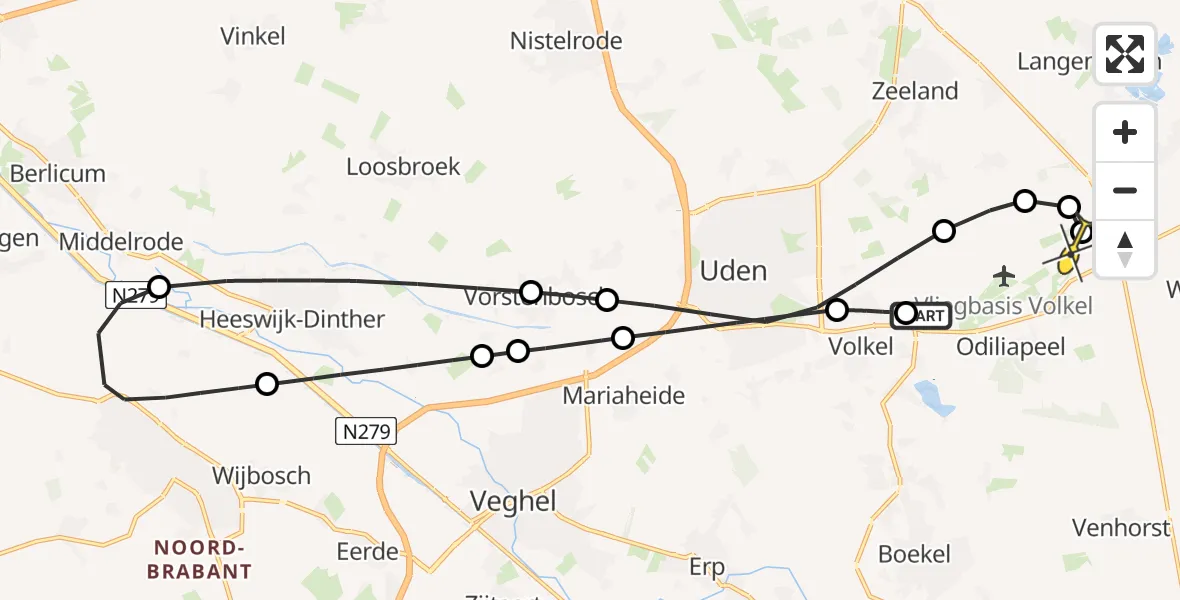 Routekaart van de vlucht: Lifeliner 3 naar Volkel, Zonnepark Hoogveld Zuid