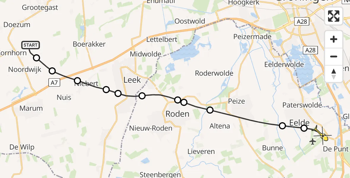 Routekaart van de vlucht: Lifeliner 4 naar Groningen Airport Eelde, Beldam