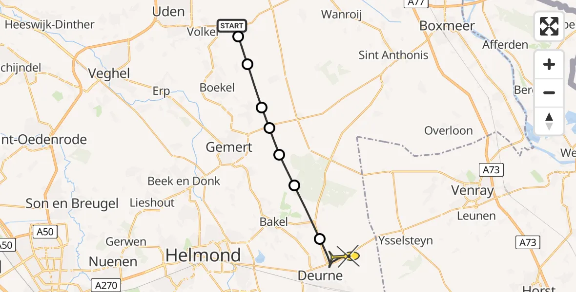 Routekaart van de vlucht: Lifeliner 3 naar Deurne, Langstraat