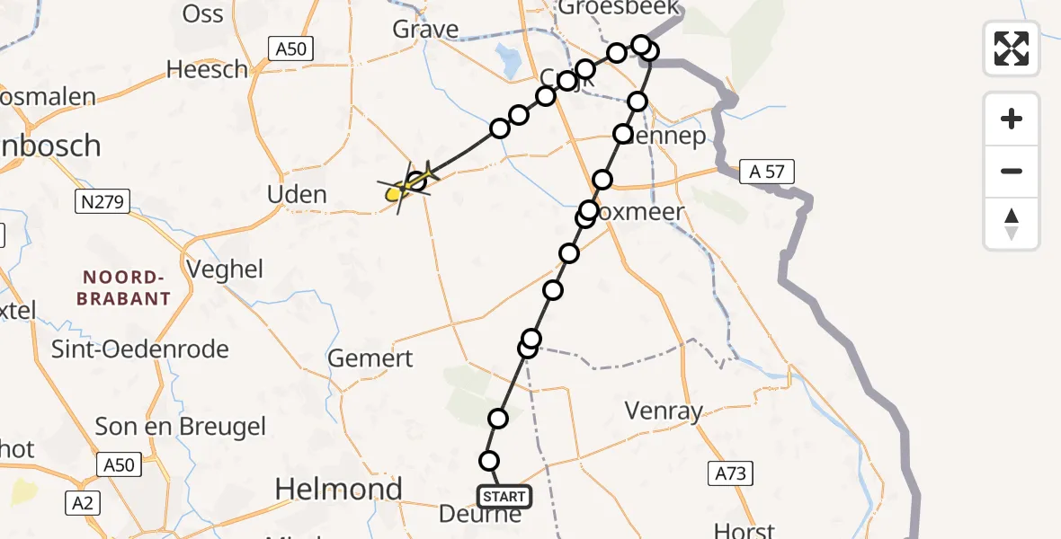 Routekaart van de vlucht: Lifeliner 3 naar Volkel, Hemelrijkseweg