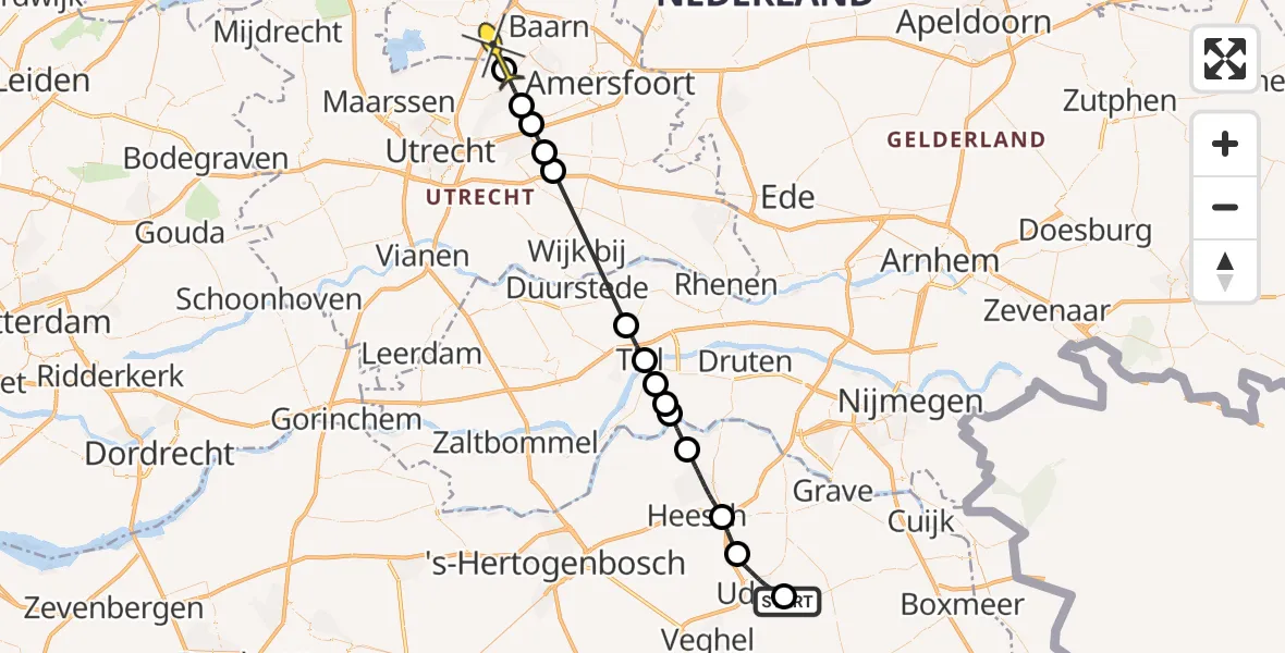 Routekaart van de vlucht: Politiehelikopter naar Hollandsche Rading, Kromstraat