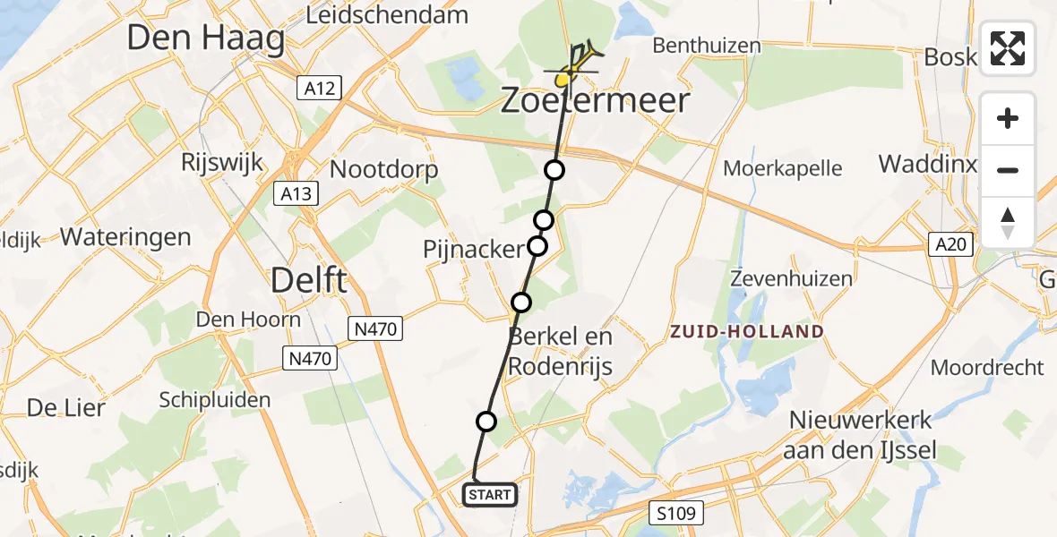 Routekaart van de vlucht: Lifeliner 2 naar Zoetermeer