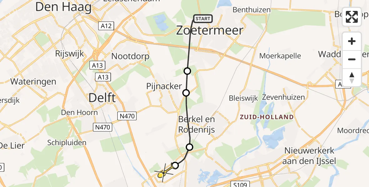 Routekaart van de vlucht: Lifeliner 2 naar Rotterdam The Hague Airport, Duke Ellingtonrode