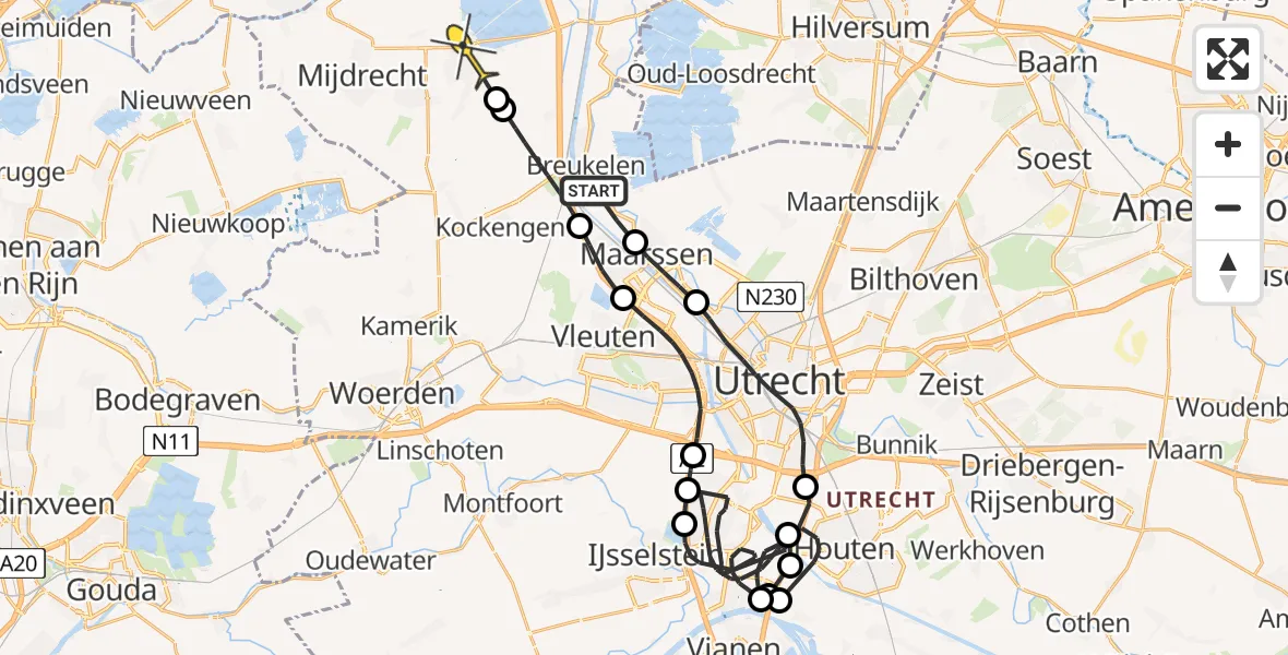 Routekaart van de vlucht: Politieheli naar Vinkeveen, Straatweg