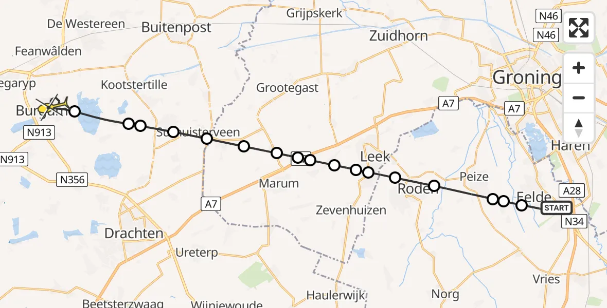 Routekaart van de vlucht: Lifeliner 4 naar Burgum, Machlaan