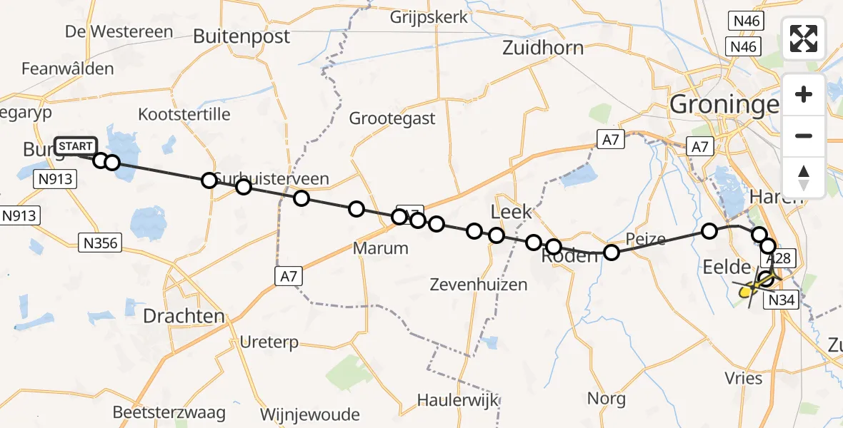 Routekaart van de vlucht: Lifeliner 4 naar Groningen Airport Eelde, De Yp