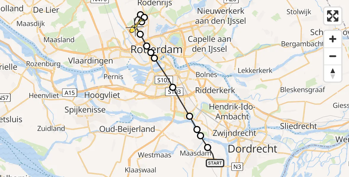 Routekaart van de vlucht: Lifeliner 2 naar Rotterdam The Hague Airport, Eerste Kruisweg