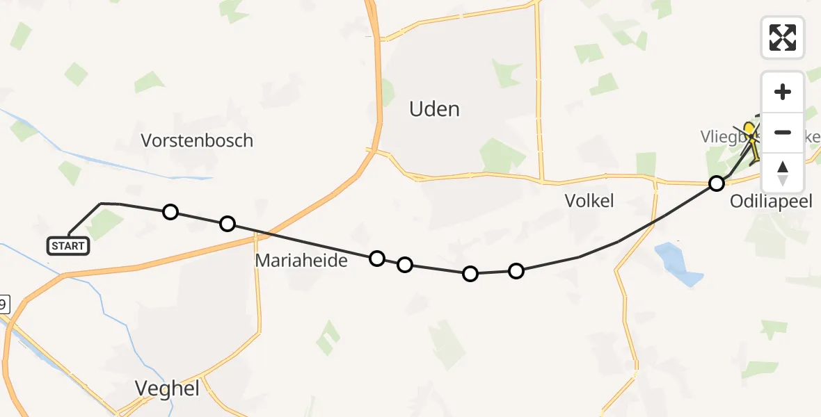 Routekaart van de vlucht: Lifeliner 3 naar Vliegbasis Volkel, Watersteeg