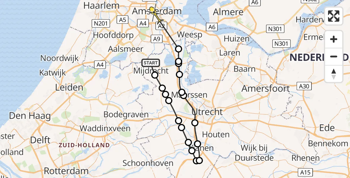 Routekaart van de vlucht: Politieheli naar Amsterdam, Middenweg