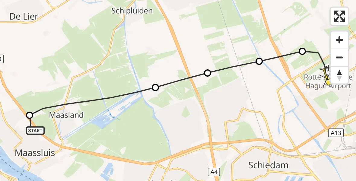 Routekaart van de vlucht: Lifeliner 2 naar Rotterdam The Hague Airport, Dijkpolderpad