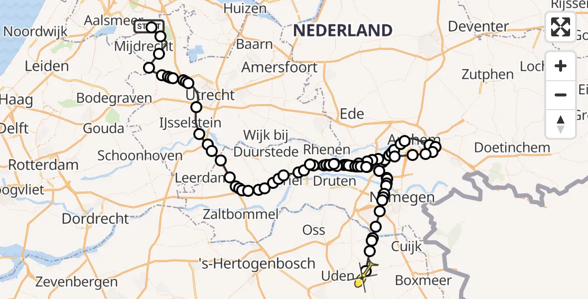 Routekaart van de vlucht: Politieheli naar Volkel, Waver