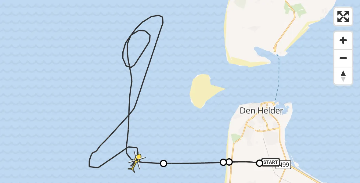 Routekaart van de vlucht: Kustwachthelikopter naar Korte Vliet