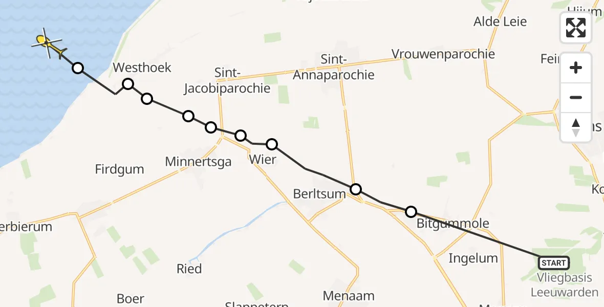 Routekaart van de vlucht: Ambulanceheli naar Formerum, Alddyk