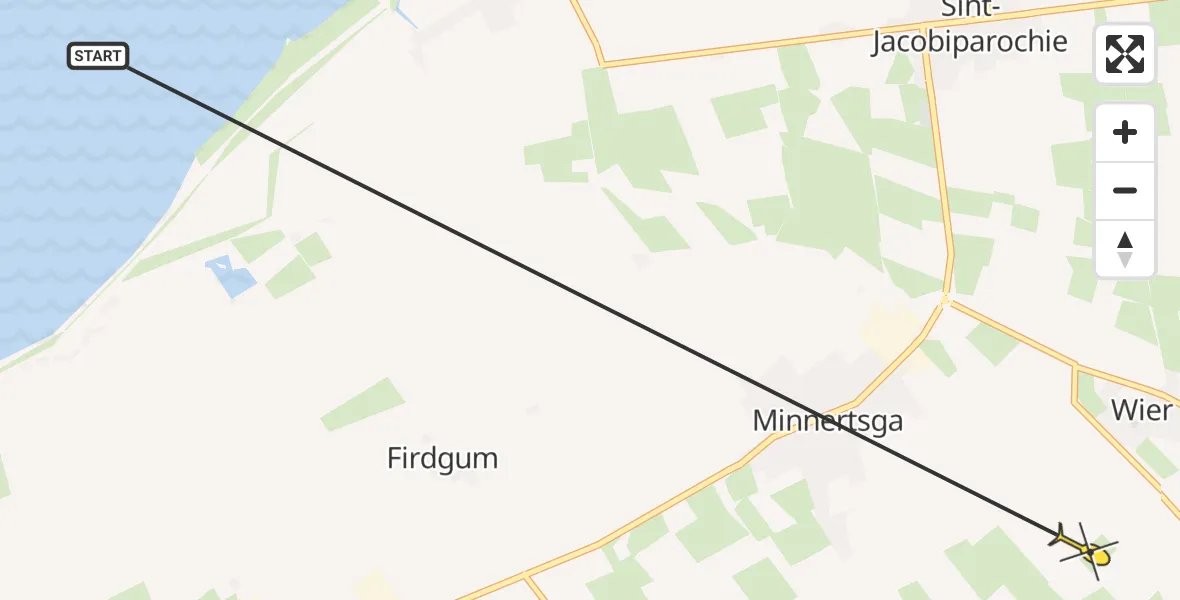 Routekaart van de vlucht: Ambulancehelikopter naar Minnertsga, Miedleane