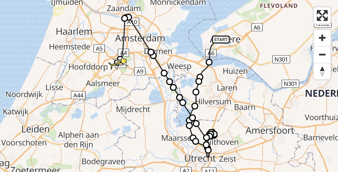 Routekaart van de vlucht: Politieheli naar Schiphol, Chopinpad