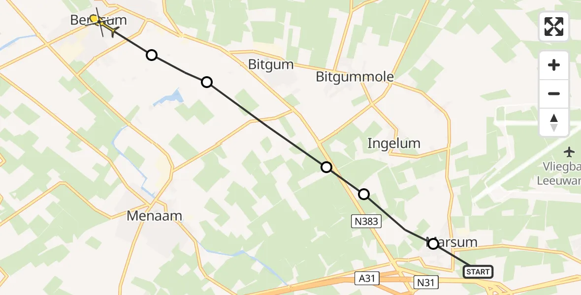 Routekaart van de vlucht: Ambulanceheli naar Berltsum, Waadseewei