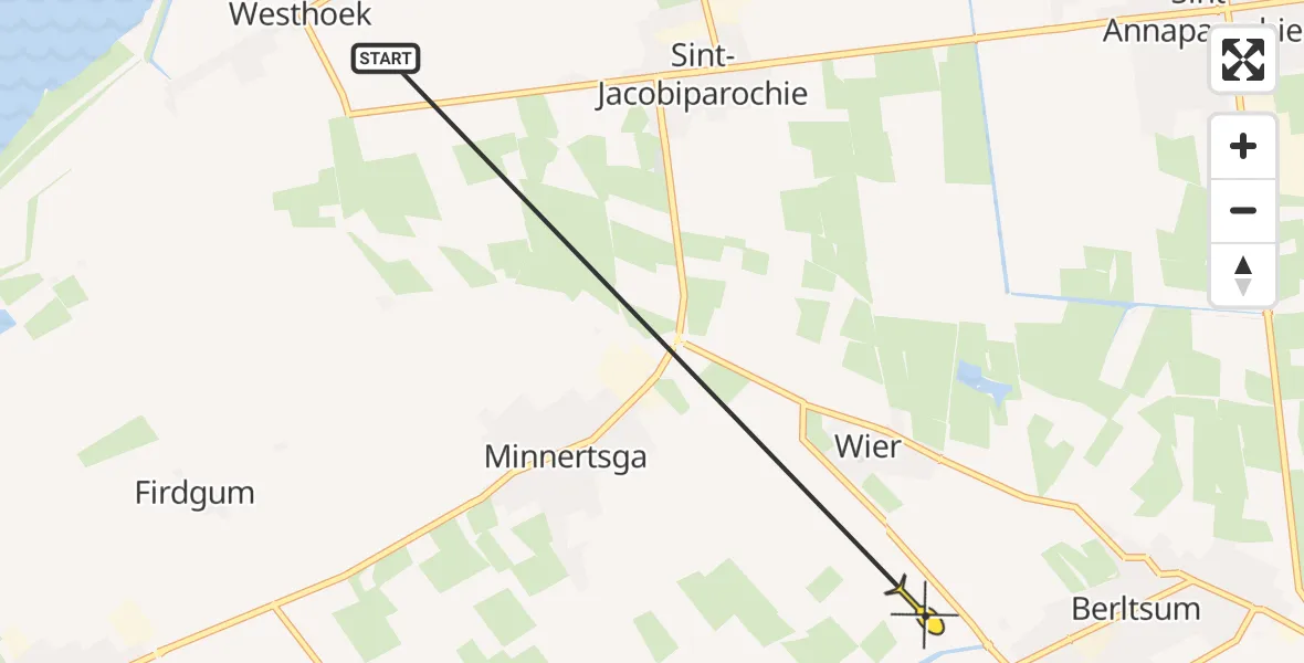 Routekaart van de vlucht: Ambulanceheli naar Wier, Westerweg