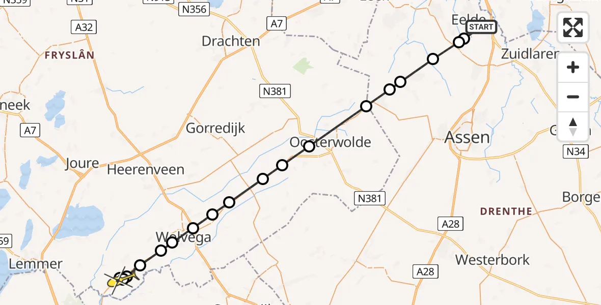 Routekaart van de vlucht: Lifeliner 4 naar Spanga, Homsteeg