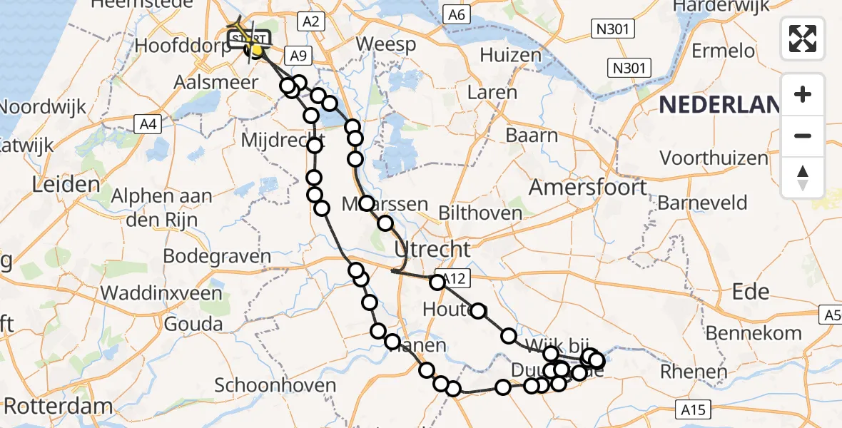 Routekaart van de vlucht: Politieheli naar Schiphol, Halim P.K. straat