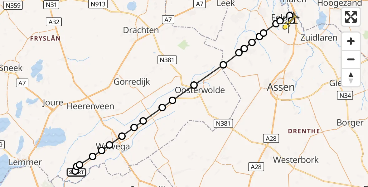 Routekaart van de vlucht: Lifeliner 4 naar Groningen Airport Eelde, Voetpad