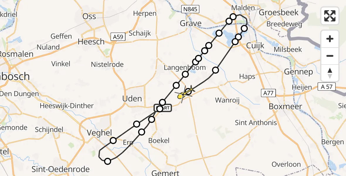 Routekaart van de vlucht: Lifeliner 3 naar Odiliapeel, Rondweg Volkel