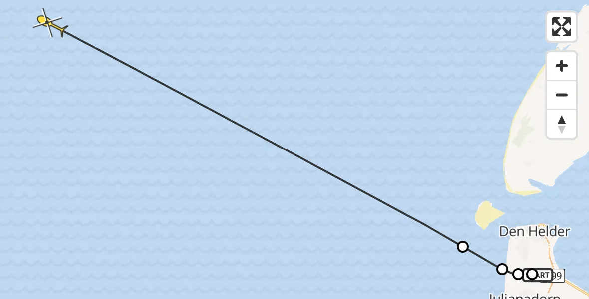 Routekaart van de vlucht: Kustwachthelikopter naar Middenvliet