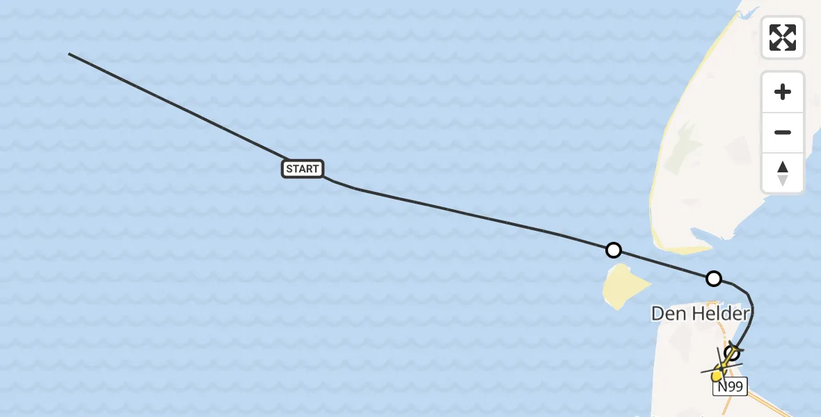 Routekaart van de vlucht: Kustwachthelikopter naar Vliegveld De Kooy, Oostoeverweg