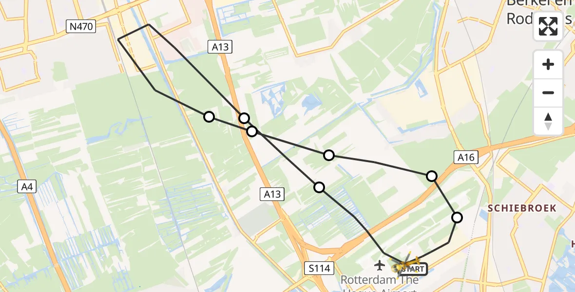 Vluchtroute Traumahelikopter Rotterdam The Hague Airport - Rotterdam The Hague Airport, 31 januari 2024, 14:50