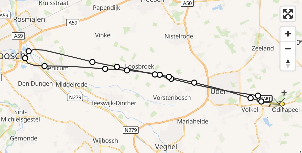 Routekaart van de vlucht: Lifeliner 3 naar Vliegbasis Volkel, Zeelandsedijk