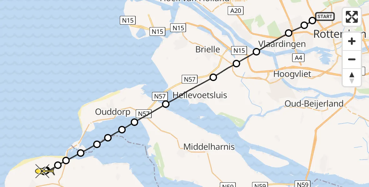 Routekaart van de vlucht: Lifeliner 2 naar Renesse, Rotterdam Airportbaan