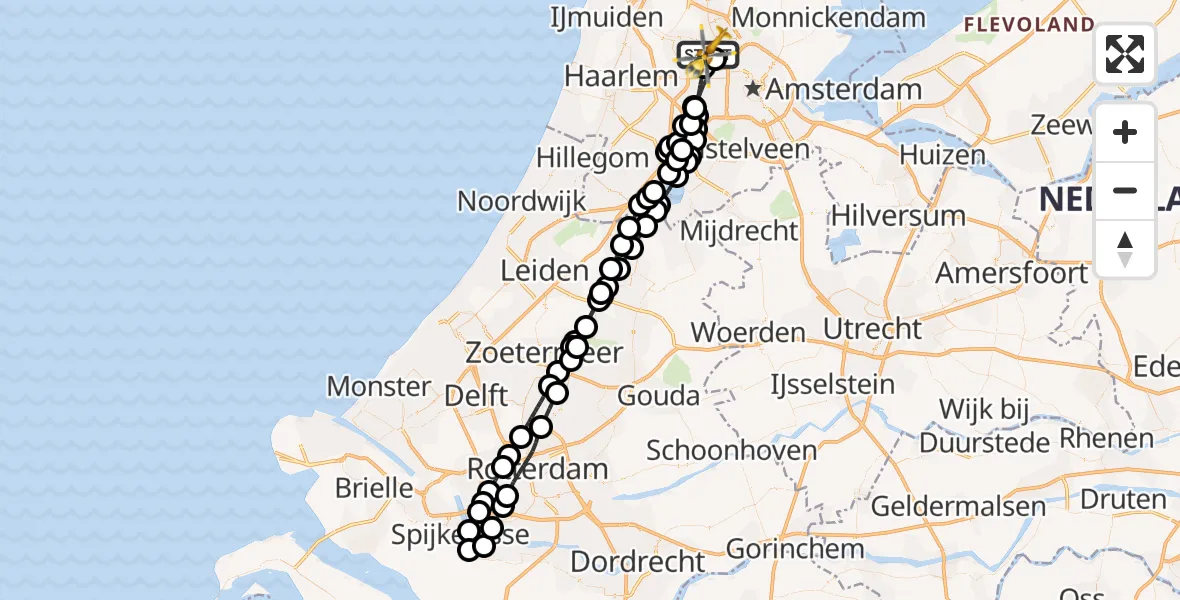 Vluchtroute Traumahelikopter van Amsterdam Heliport naar Amsterdam Heliport