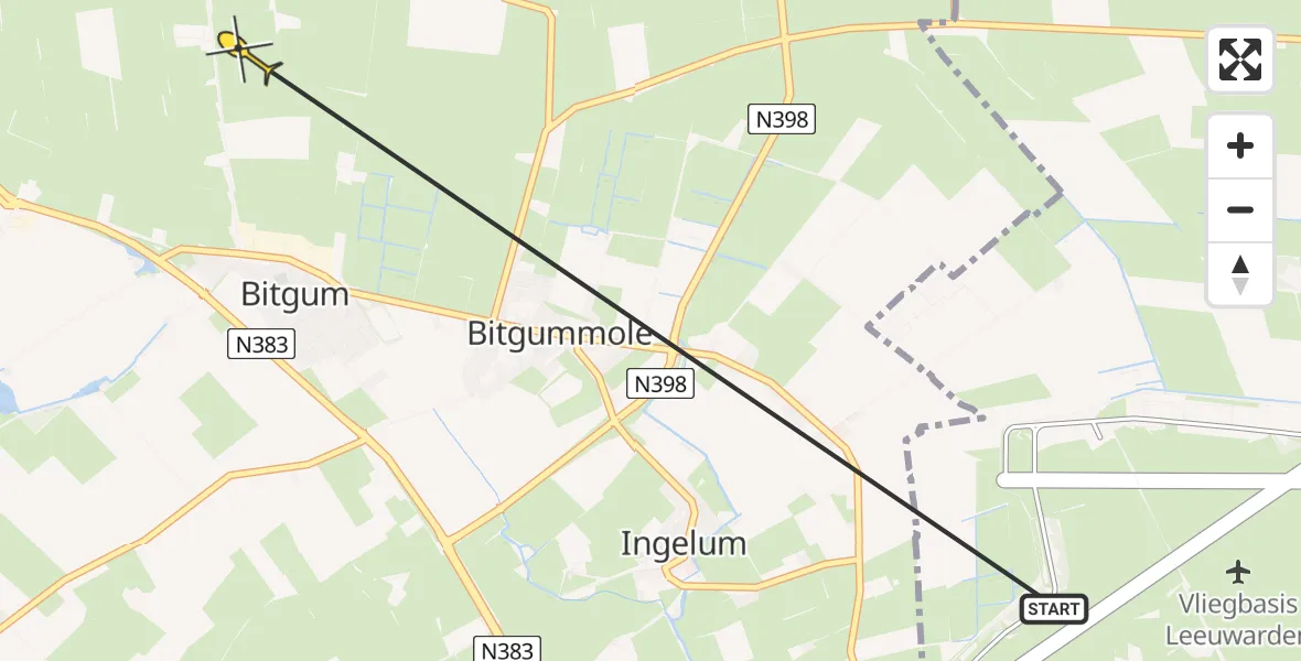 Routekaart van de vlucht: Ambulancehelikopter naar St.-Annaparochie, Keegsdijkje